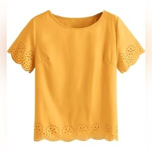 Shein Women's Medium Casual Round Neck Summer Short Sleeve Scallop Top Blouse